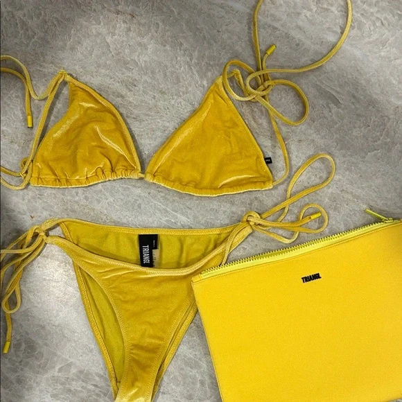 triangl swimwear Bright Yellow Velvet Triangle Bikini with Pouch