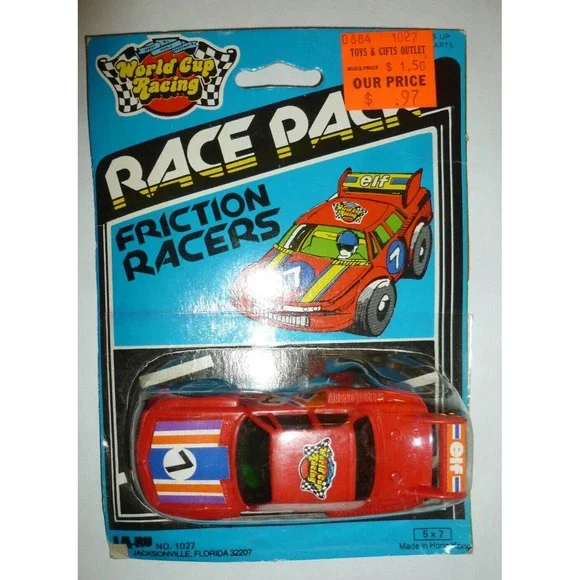 Vintage World Cup Racing Friction Racers Red Race Car JA-RU No. 1027 Hong Kong