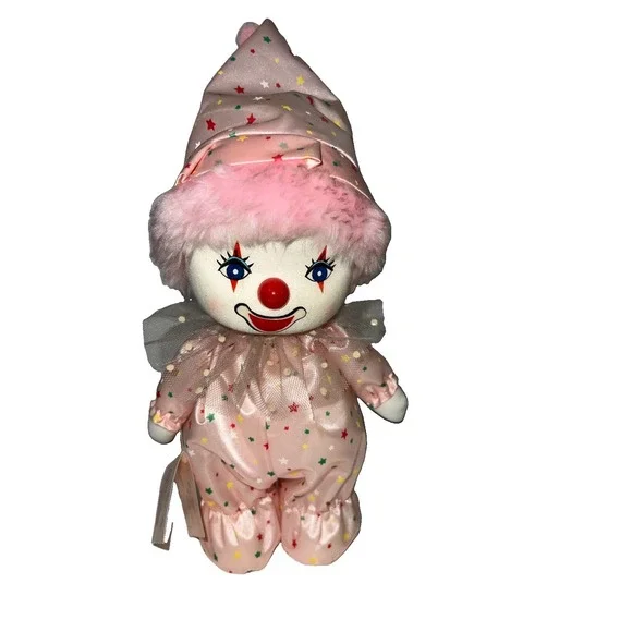 musical wind up clown doll moving head  Pink 10