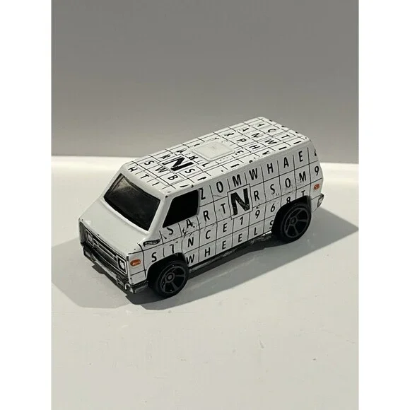 Hot Wheels ’70s Van White Crossword Puzzle Graphics Diecast Mattel