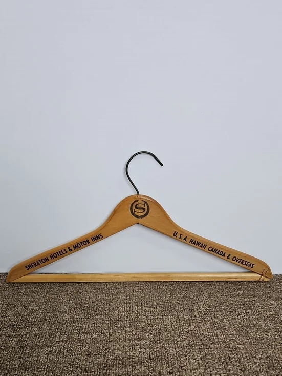 Vintage Sheraton Hotels & Motor Inns Logo Wooden Hanger in Natural Wood