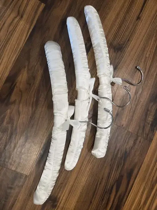 Set of 3 Vtg White Ivory Satin Padded Clothes Hangers Bow Bridal