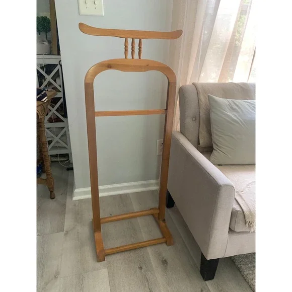 Vintage Wooden Suit Valet Stand Trouser Rack Accessory Tray Mid‎ Century Style