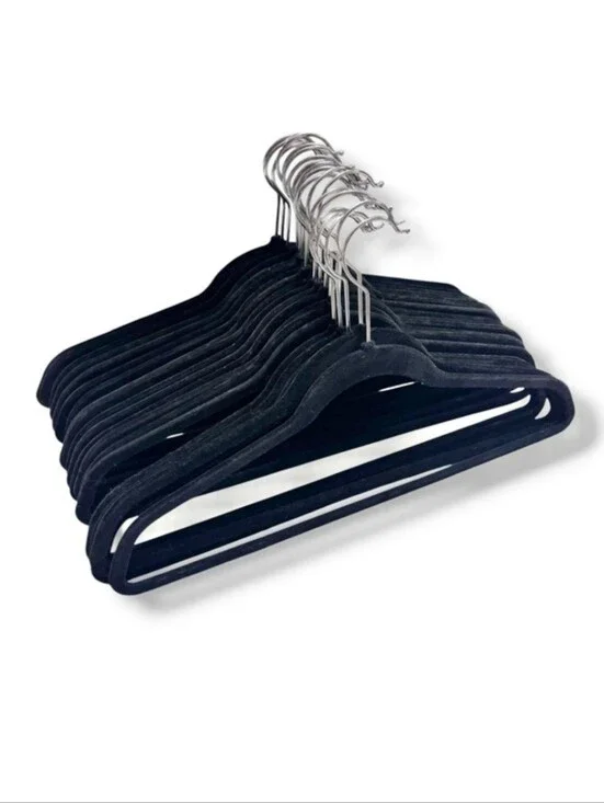 Black Flocked Velvet Covered Hangers Set of 20