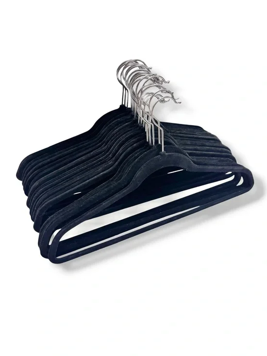 Black Flocked Velvet Covered Hangers Set of 20