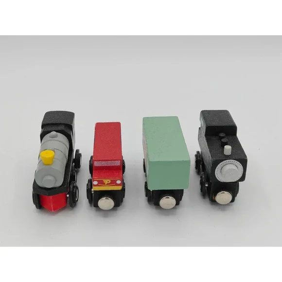 Wooden Magnetic Train Set 4pc Locomotive Freight Car Pwing Orion F&B Auto Rail‎