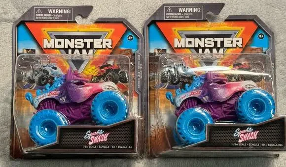 Lot 2x Monster Jam Sparkle Smash Series 33 Crazy Creatures 1:64 Truck NIB NIP￼￼