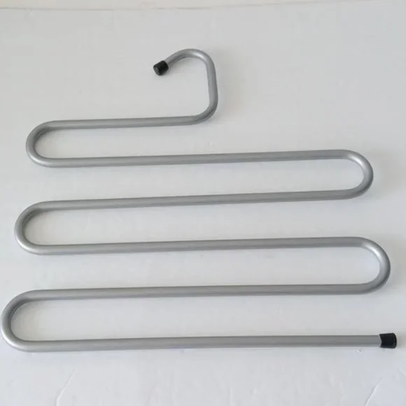 Heavy Duty S Shape Hanger 4 Pants Jeans Storage Rack Organizer Silver Metal 1 pc