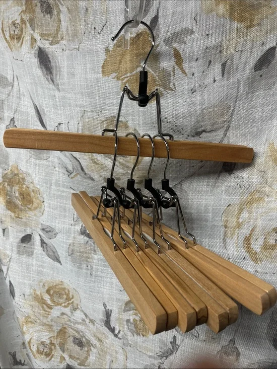 5 LEDREM Wooden Pants Hangers with Adjustable Anti-Slip Clips