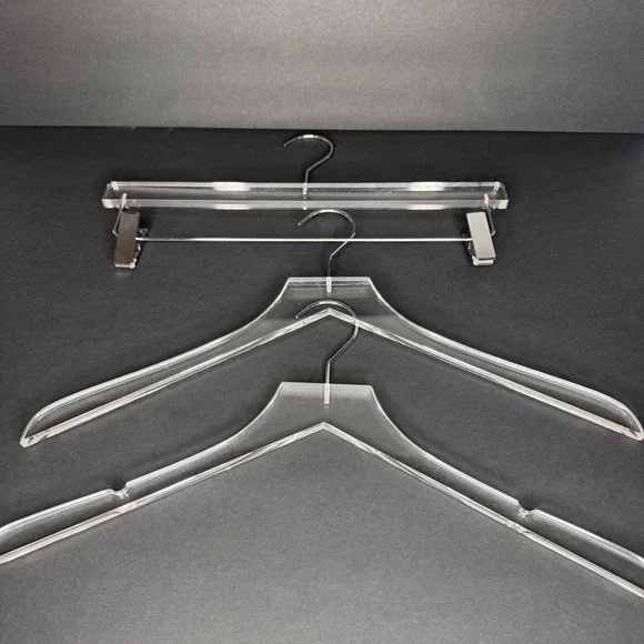 Set of 3 Clear Acrylic Hangers Chrome Hook Heavy Duty Lucite Style