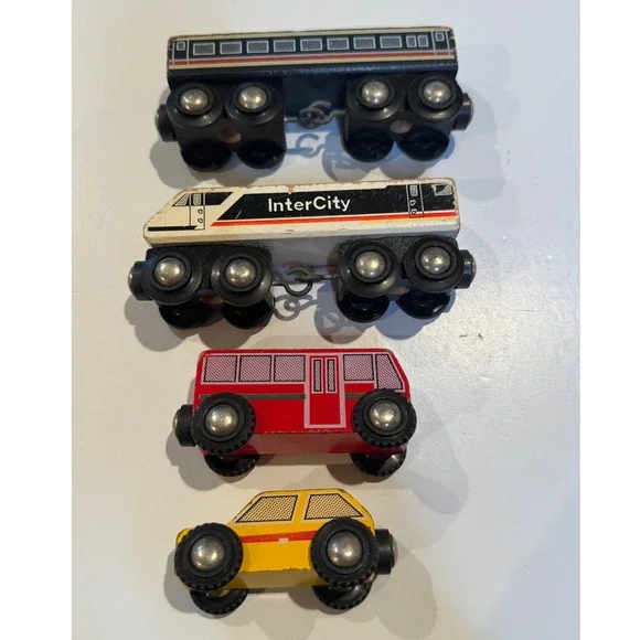 Vintage BRIO Wooden Train Vehicles Lot InterCity Train Bus Car Toy Sweden Style‎