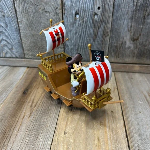 Disney Parks Pirates of the Caribbean Mickey Mouse Pirate Ship Toy Rolling Brown
