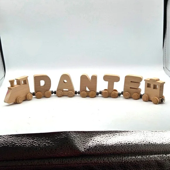 Wooden Train With Letter Cars Spell Name DANTE Magnet Attached‎