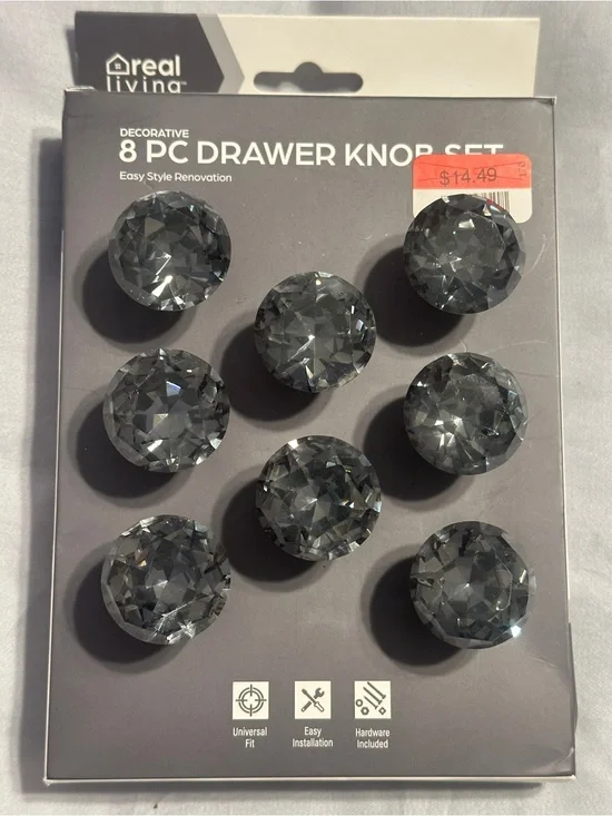 Real Living Decorative Crystal-Style Drawer & Cabinet Knobs (8-Pack) - Gray