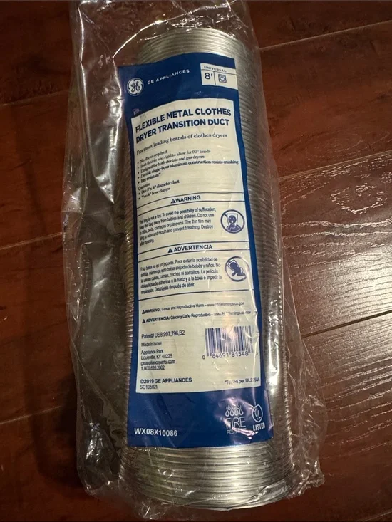 GE Flexible Metal Dryer Transition Duct - Silver