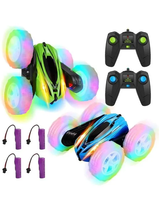 2 Pack RC Stunt Cars for Kids - High Speed 4WD Off-Road, 360° Rotation & Wheel
