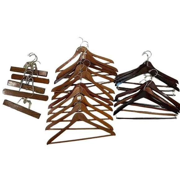 Vintage Wishbone Shape Wooden Hangers 19 Suit Jacket 5 Trouser Pants Lot of 24