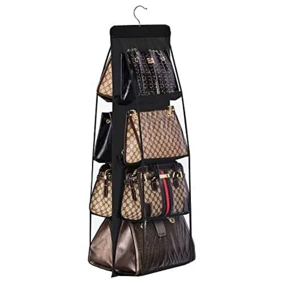 Hanging Purse Organizer for Closet 8 Pocket Dust-Proof‎ Handbag Storage Black