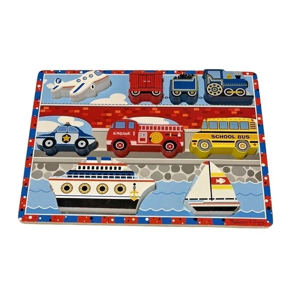Melissa And Doug Fresh Start Wooden‎ Vehicles Chunky Complete 9 Piece Puzzle