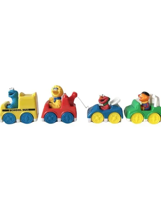 COMPLETE Vintage Set of 4 SESAME STREET Vehicles ~ Big Bird Cookie Monster Ernie