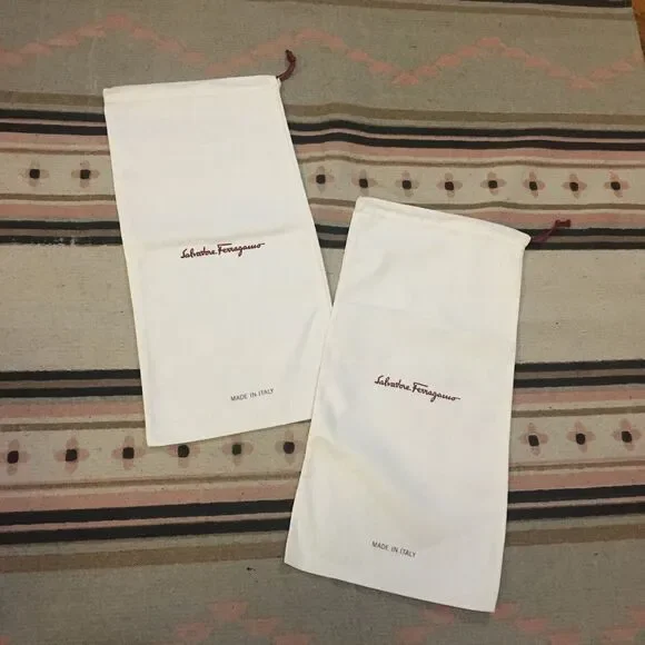 Two (2) Salvatore Ferragamo Soft white w/ red drawstring Dustbag 16” x 8” new