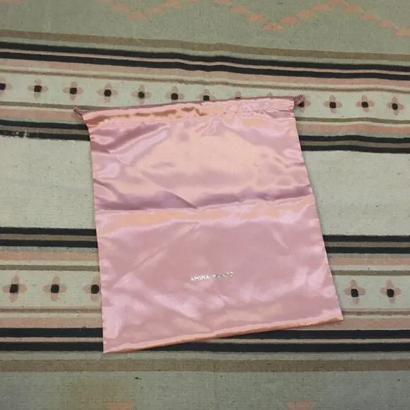 Amina Muaddi Pink satin dustbag garment bag 14” x 13” new - never used