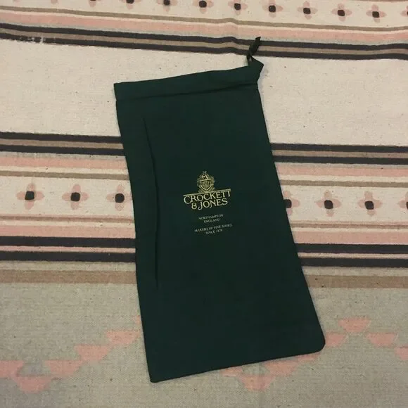 Crockett & Jones Black & gold soft Dust bag 7” x 15” drawstring garment bag new