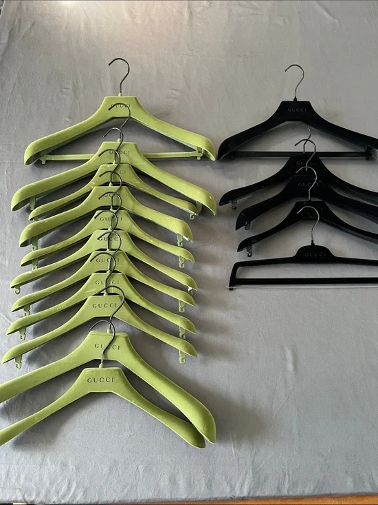 Gucci Velvet Hangers in Lime Green and Black (Set)