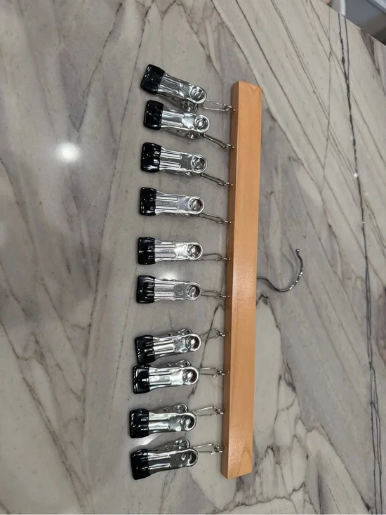Wooden Clip Hanger with Black-Tip Metal Clips - Home Storage & Organization