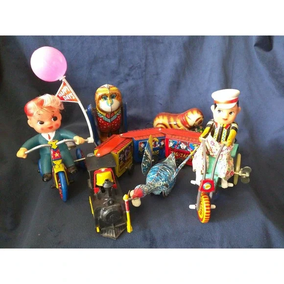 Vintage 1983 Shackman Tin Wind-Up Toys  Set of 6