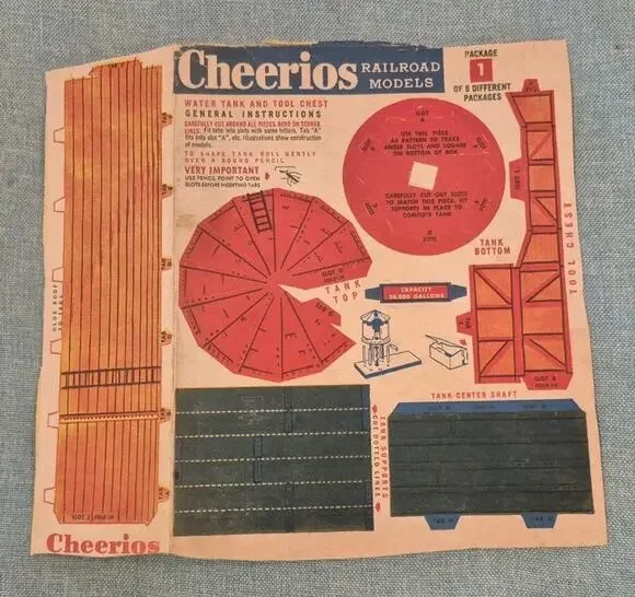 Rare 1950s Cheerios Cereal Box Back Railroad Model #1 Unassembled