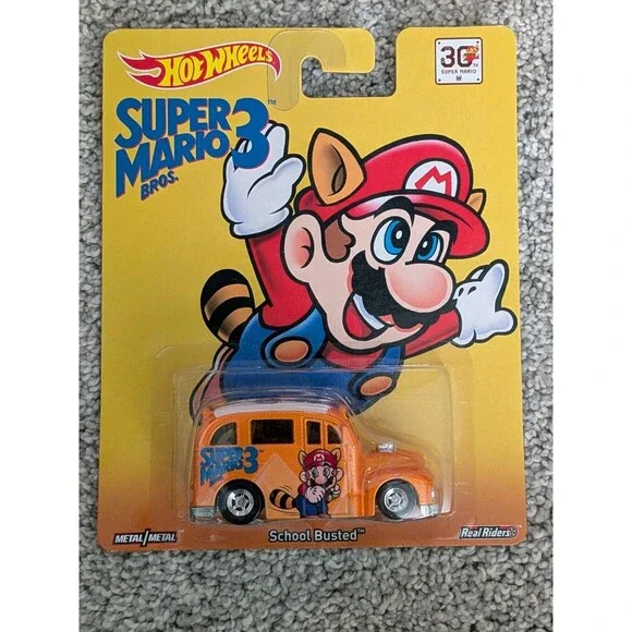 New/sealed Hot Wheels 2015 Release SUPER MARIO BROS. 3 SCHOOL BUSTED Real Riders