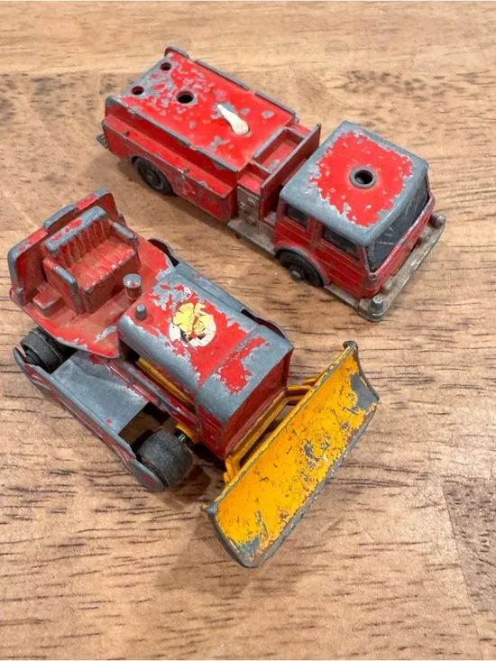 Vintage Matchbox Lesney Vehicles Set of 2 Fire Truck Tractor Bulldozer