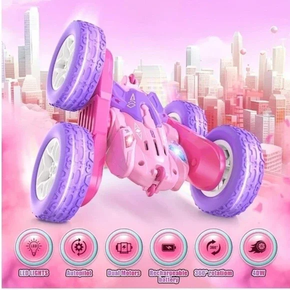 Jimdella Stunt Car Tumbling RC 360 Flips Rotating 4WD Pink Purple LED Lights New