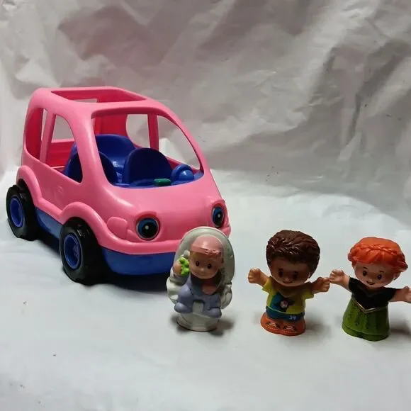 Fisher Price-Little People Pink and Blue Toy Car with Figures