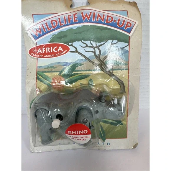 New Vintage Club Earth Wildlife Wind Up Of Africa Rhino Toy Realistic action