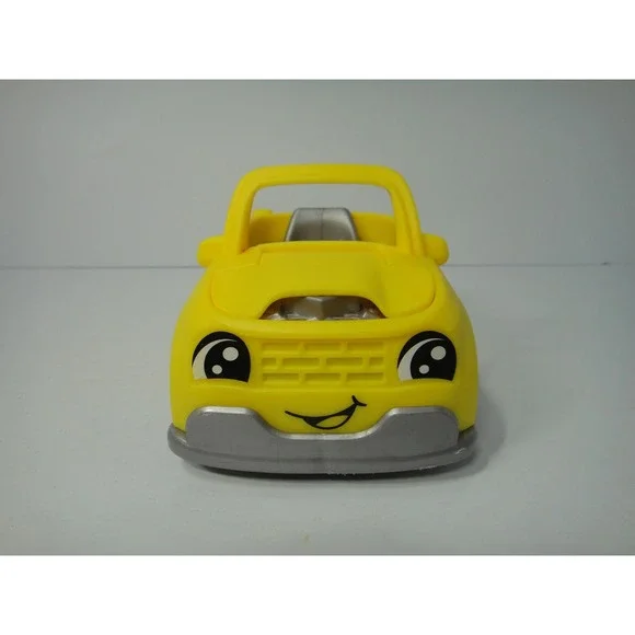 Fisher Price Little People Yellow Convertible Toy Car with Smiling Face and Hood