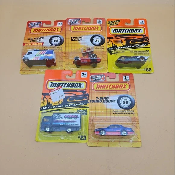 Lot Of 5 Vintage Matchbox Cars Brand New On Card 90s Diecast Cars 1:64 Scale