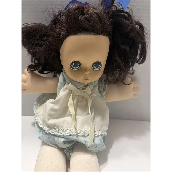 Vintage Coleco Cabbage Patch Kids Doll Brown Hair Blue Eyes Floral Dress 1980s
