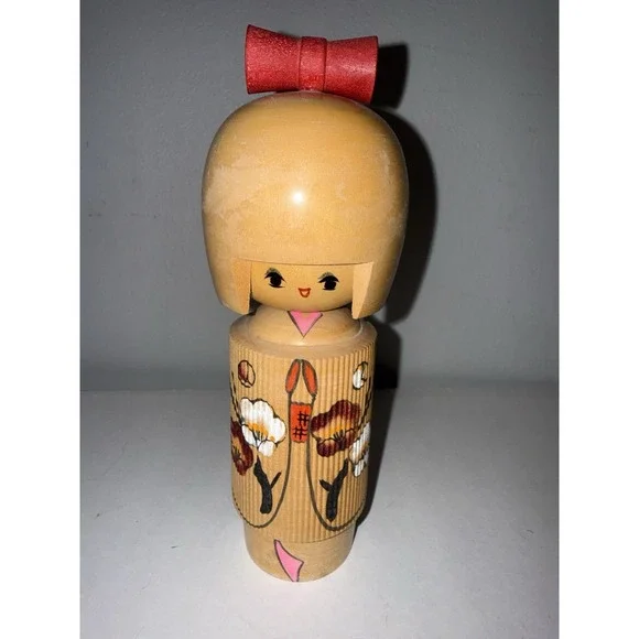 1960 Kokeshi Dolls Antique VTG, Hand-Painted Japanese Floral Kimono