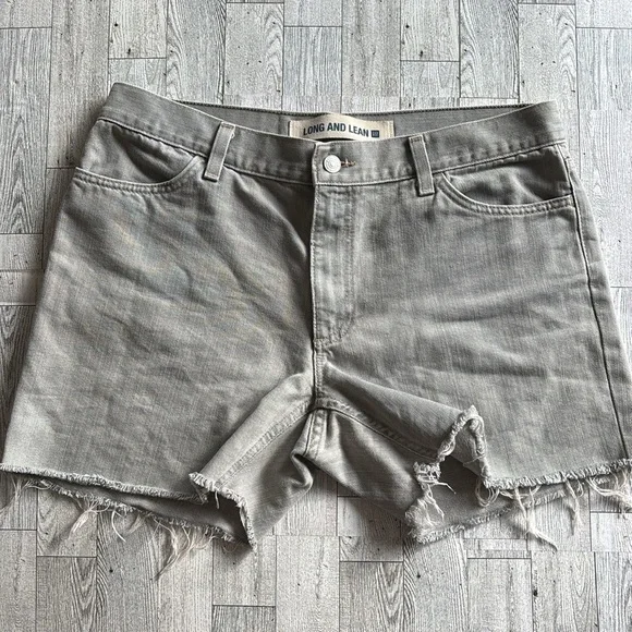 Gap Vintage Shorts Gray Denim cutoff Long Lean Jean Frayed Hem sz 12 made USA‎