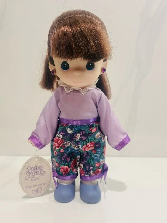 Precious Moments Purple Top Floral Pants Doll with Blue Shoes