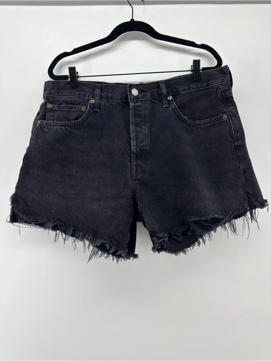 AGOLDE Parker Long Denim short 30 Vintage Cut-Off raw hem frayed high rise black