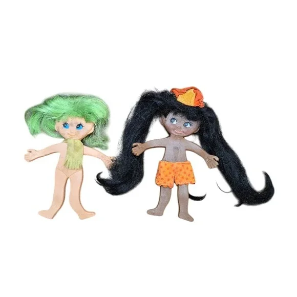 Vintage Ideal 1969 Flatsy Dolls Hong Kong Green Hair‎ Orange Outfit