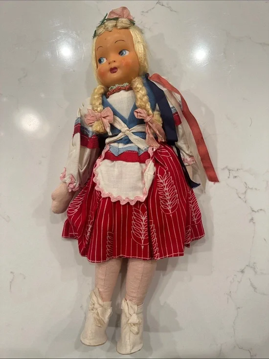 Handmade Midcentury Polish Folk Doll