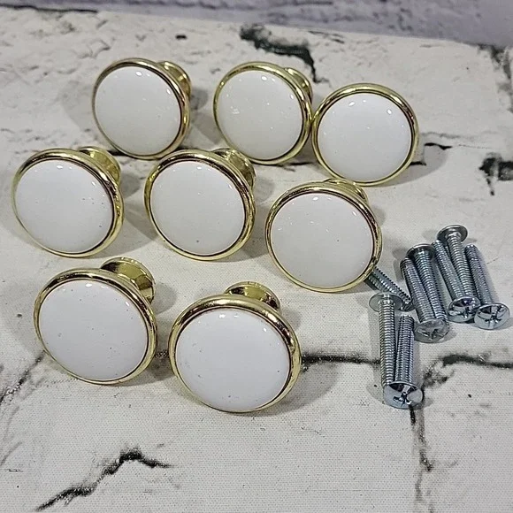 Vintage Knob‎ Drawer Pull Handles Gold-Tone Lot Of 8 With Hardwear
