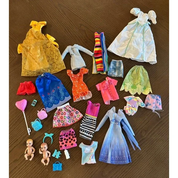 27 Barbie Doll Clothes and Accessories Lot Baby Dolls Dresses Skirts Outfits