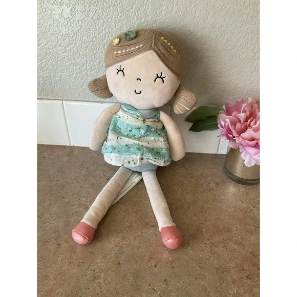 Gloveleya Plush Soft Doll in Blue Floral‎ Dress 16