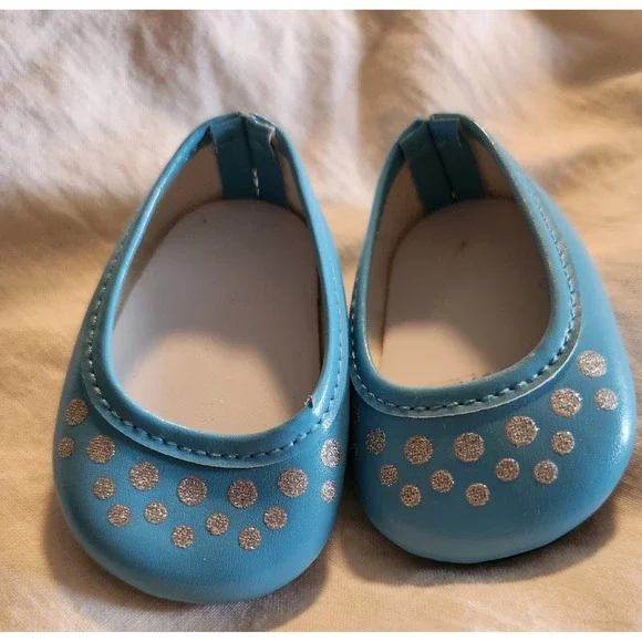 American Girl Doll Truly Me Light Blue Sparkle Ballet Flat Shoes Silver Dots‎