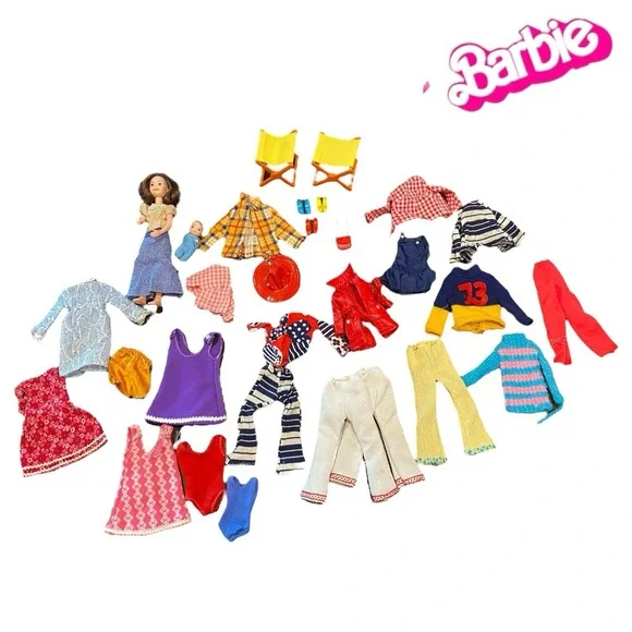 Large Lot Of Vintage Barbie Doll Clothes 60's‎ 70's with 2 Dolls Included Baby